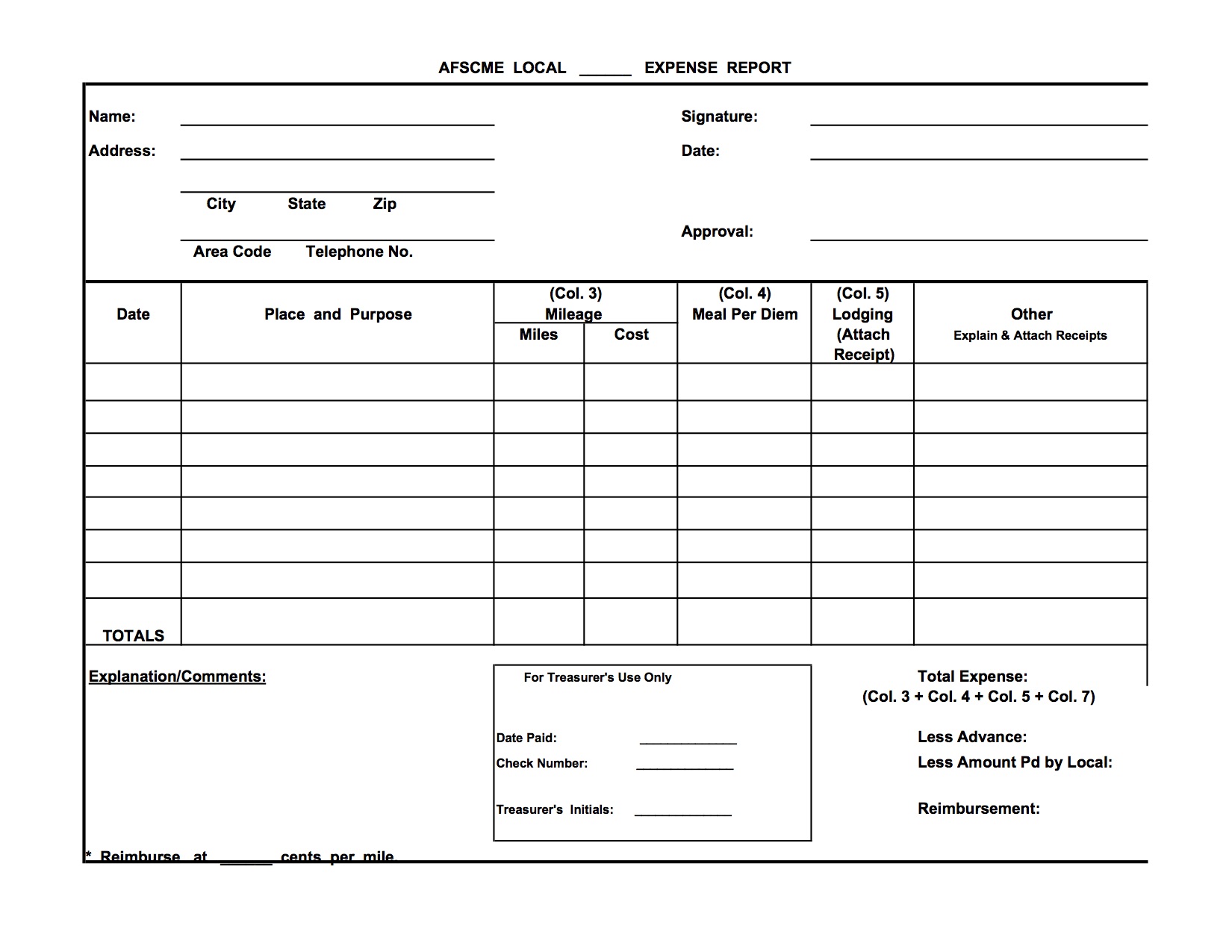 Sample Expense Report Mileage Secretary Treasurer Online Resource Center